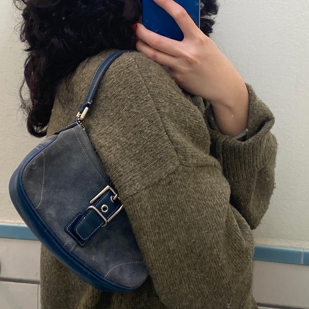 *RARE FIND* COACH Suede Demi Navy Mini Purse Shoulder Bag